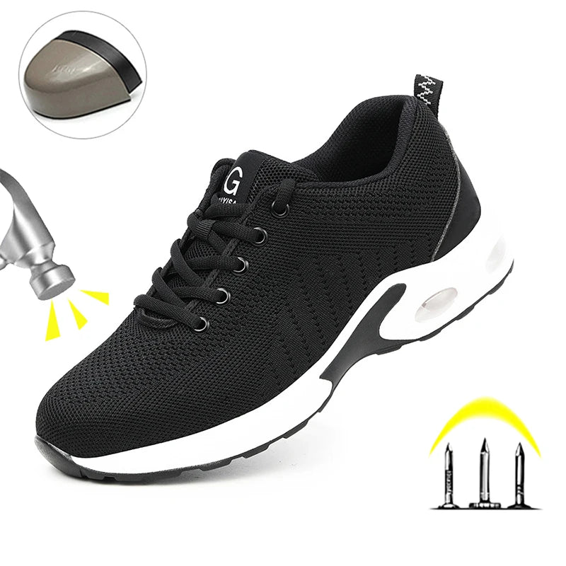 Steel Toe Shoes Women Lightweight Safety Shoes Air Cushion Comfortable Slip Resistant Indestructible Puncture Proof Work Shoes
