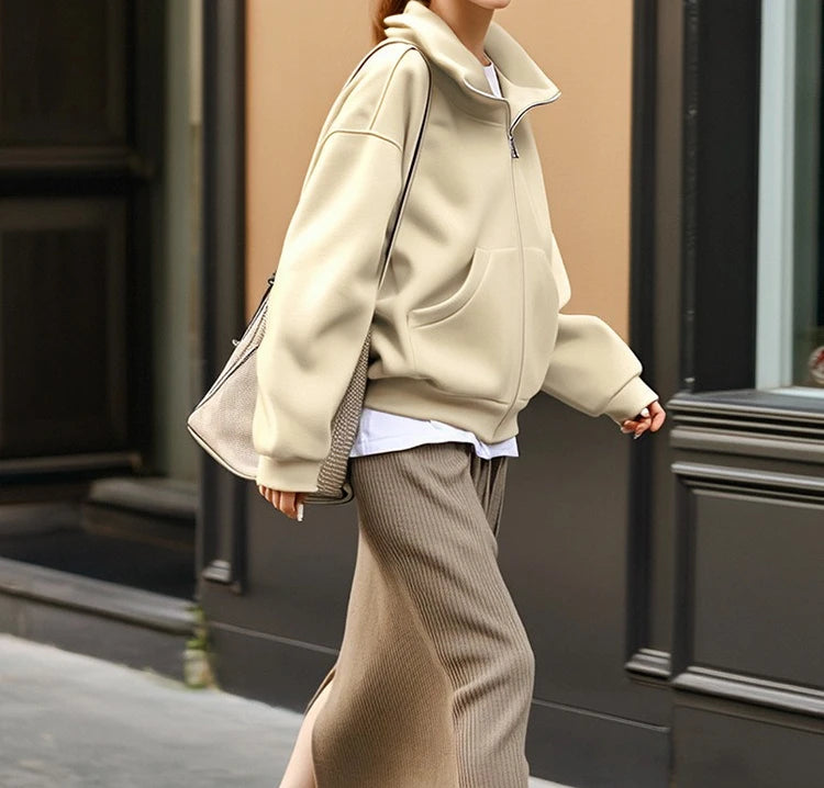 Hoodie  Outerwear  Hooded  Cardigan  Mid Length   Autumn and Winter Thick Loose Hoodie