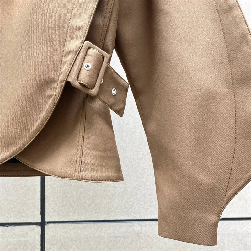 Women's jacket New asymmetrical stand up collar long sleeved top for winter 2025 waist cinching slim fit women's coat outerwears