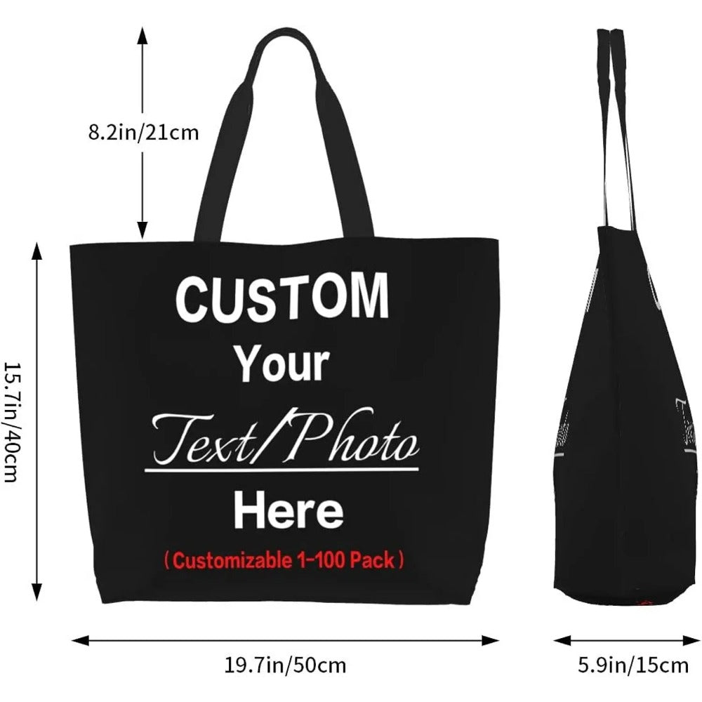 Custom Personalized Tote Bag Design Your Own Handbag Women Casual Shoulder Bag Large Shopping Bags for Work Travel Beach