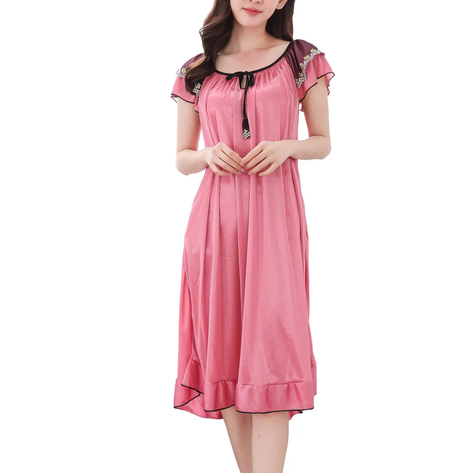 Night Dress Women Short Sleeve V Neck Homewear Long Dress Nightgowns Sleepwear Nachtkleding Vrouwen Night Gown For Women