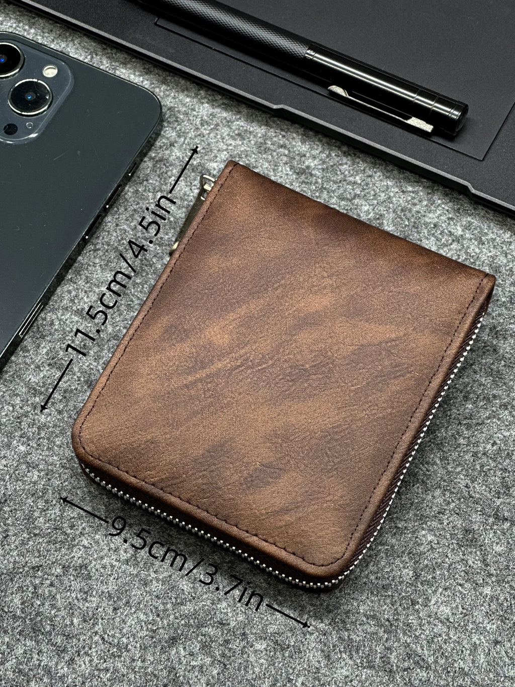 Zippered Slim Mens PU Wallet - Compact Size for Coins & Cards - Business Design