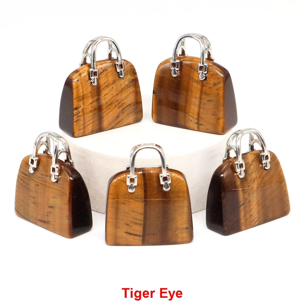 Handbag Shape Pendant Natural Crystal Stone Amethyst Quartz Healing Gems Fashion Bag Crafts for Jewelry Making DIY Necklace Gift