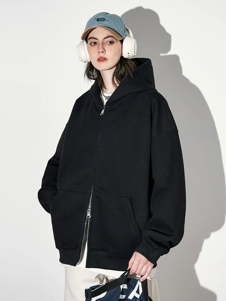 Women's Fashion Warm Hooded Jacket Fall Autumn Winter Gray Long Sleeve Pocket Double Zipper Jacket Commuter Casual Women Jacket