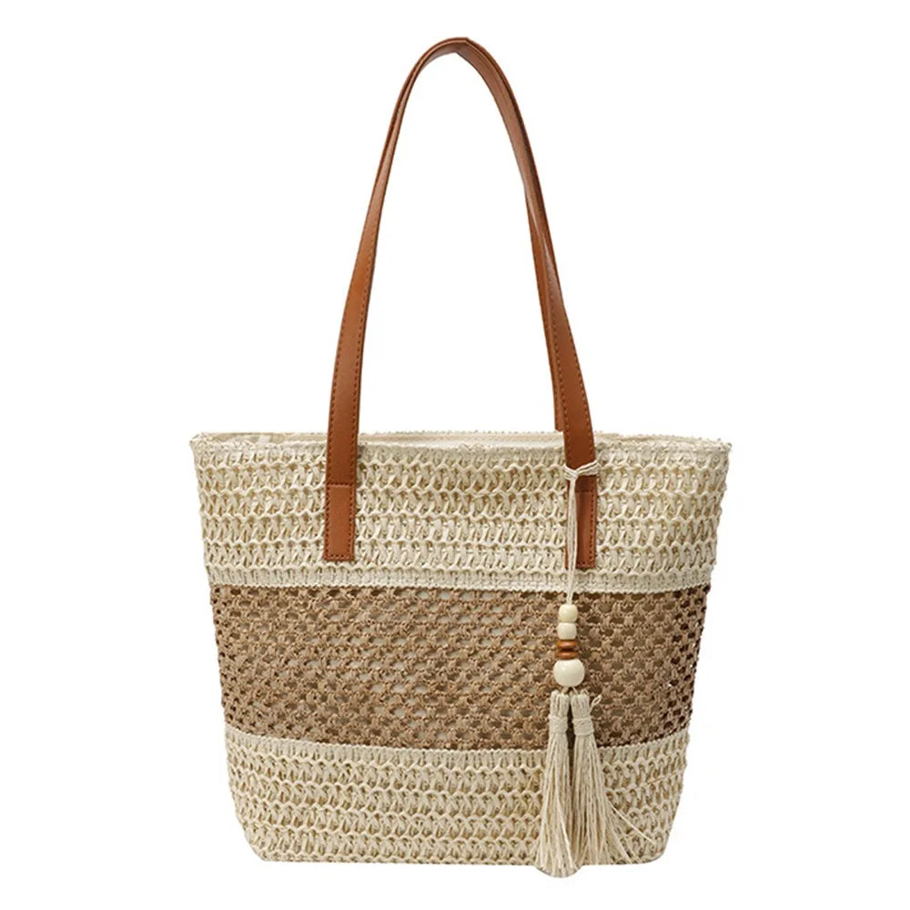 Girls Gift Hollow Out Straw Shoulder Bag Breathable Casual Summer Beach Bag Portable Bohemian Weave Tote Bag Outdoor