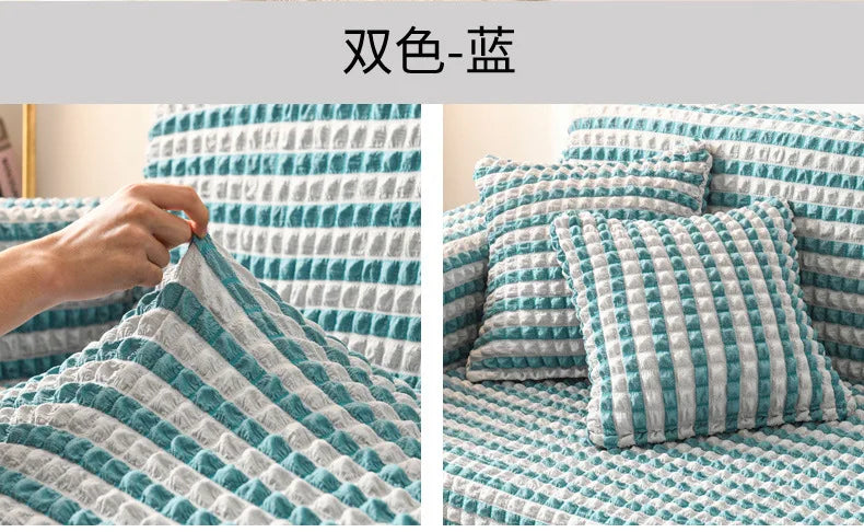 Sofa Cover for Living Room Thick Ruffled Seersucker Elastic L Shaped Corner Sofa Cover 1/2/3/4 Seater Cover for Sofa