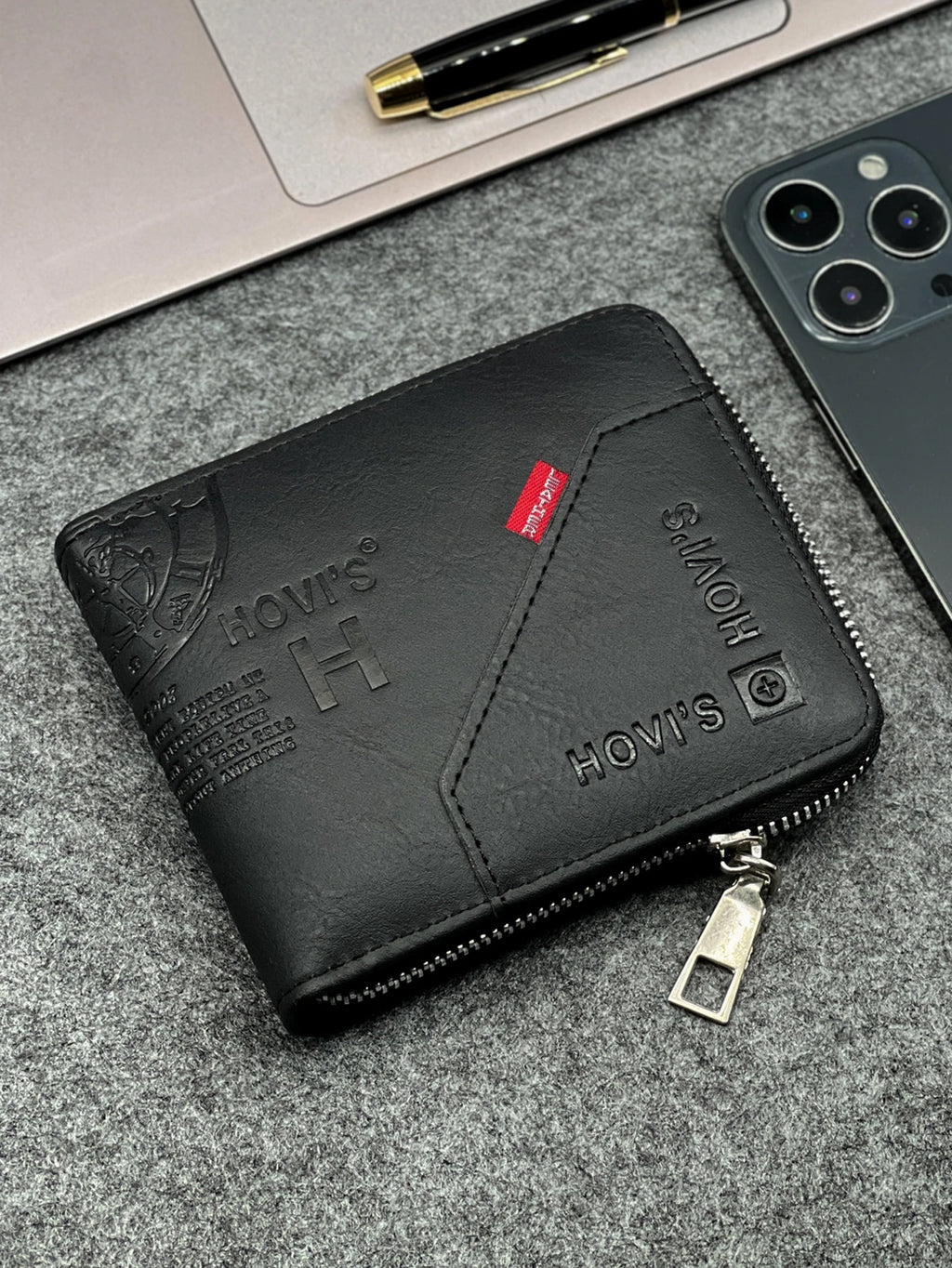 Zippered Slim Mens PU Wallet - Compact Size for Coins & Cards - Business Design