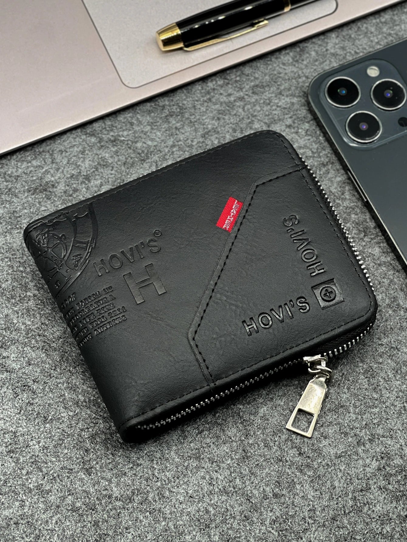 Zippered Slim Mens PU Wallet - Compact Size for Coins & Cards - Business Design