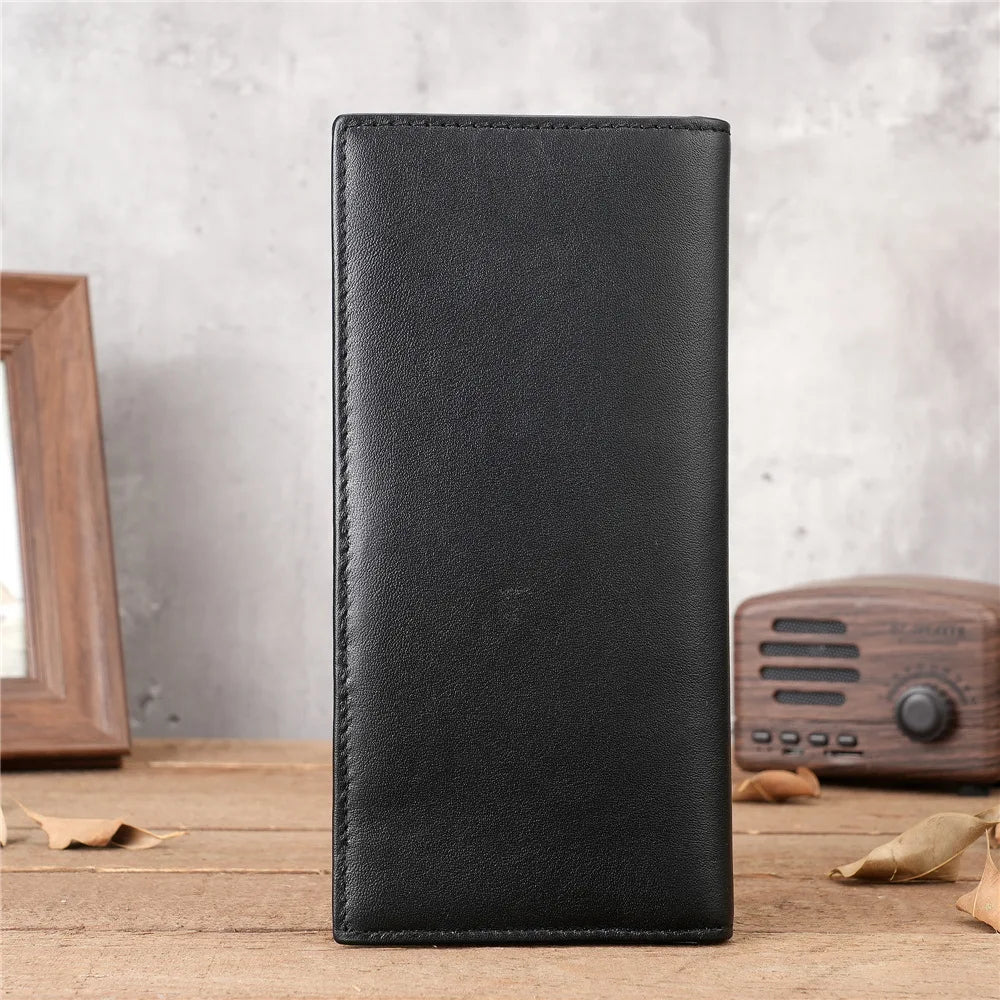 Mens Wallet Slim Genuine Leather Rfid Thin Long Bifold Wallets for Men Checkbook Credit Card Holder Purse with Zipper Coin Pouch
