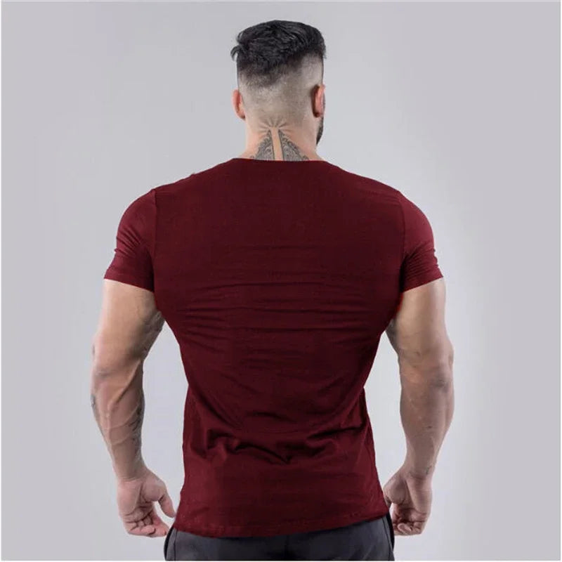 Mens Plain  Summer Cotton Breathable Short Sleeve Shirts Running V-neck T-shirt Gym Bodybuilding Fitness Workout Muscle Clothin
