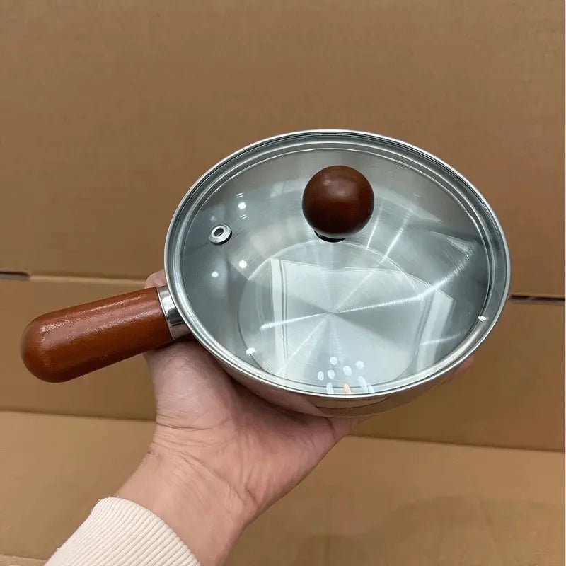 Pasta Cooker with Wooden Handle, Induction Compatible & Even Heat Distribution, Non-Slip Base Pot for Dorm & Office