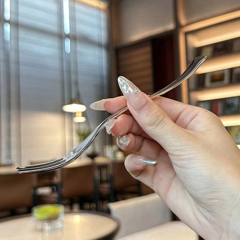 NEW! Stainless Steel Dinner Fork Long Handle Table Forks Set Korean Cutlery Four Tine Salad Dessert Fruit Forks Kitchen