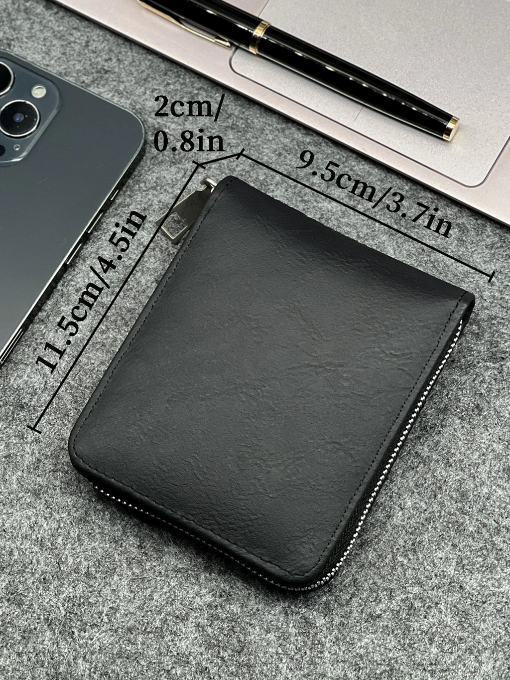 Zippered Slim Mens PU Wallet - Compact Size for Coins & Cards - Business Design