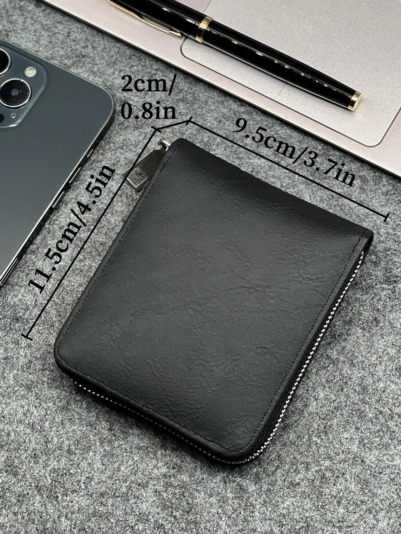 Zippered Slim Mens PU Wallet - Compact Size for Coins & Cards - Business Design