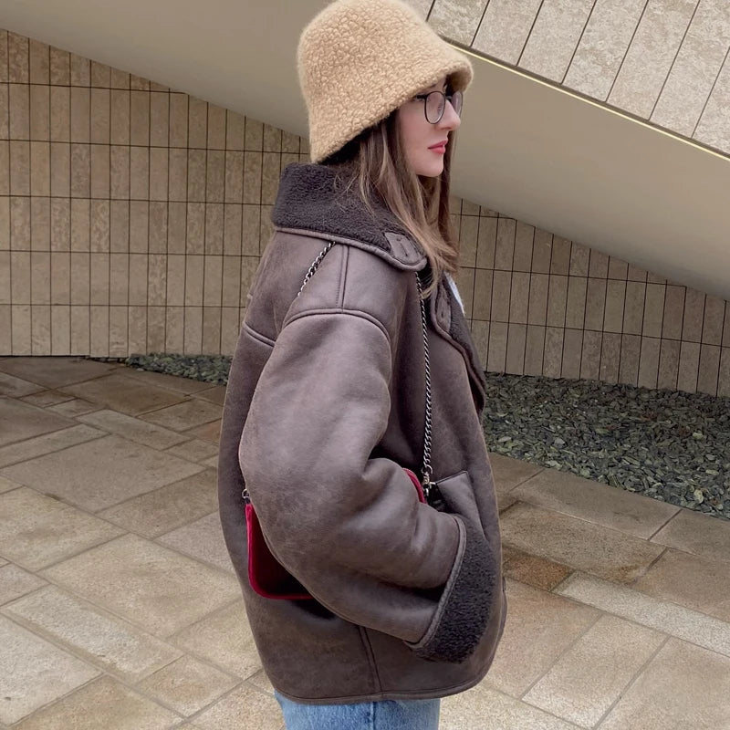 Women's Jackets 2025 New Faux Leather Jackets For Women Winter Warm Bomber Jacket Woman Long Sleeve Demi-Season Plush Jacket