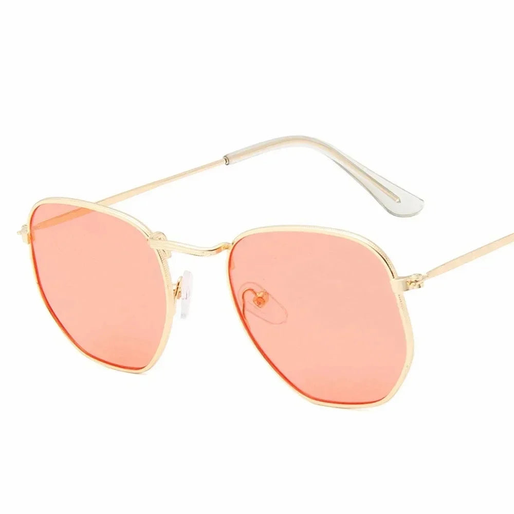 Men Sunglases Hexagon Sun Glasses NEW Women Metal Frame Fishing Glasses Gold tea Eyewear Lentes De Sol Hombre Okulary UV400