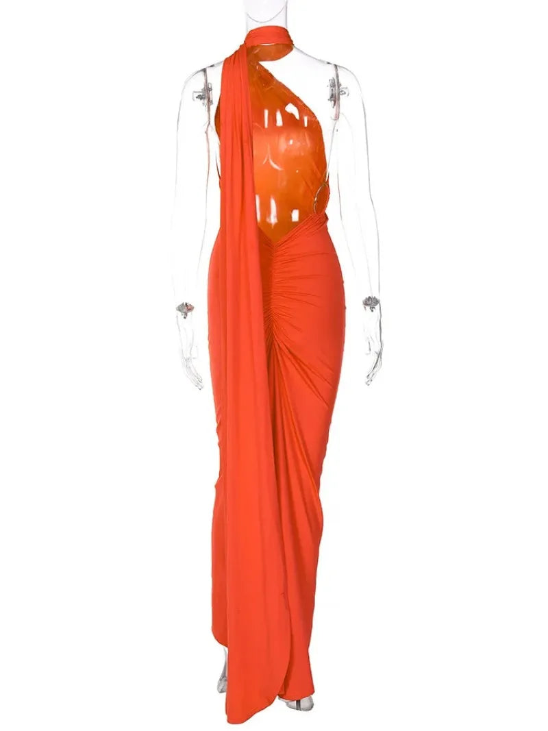 Women's Dress Summer New Sexy Backless Pleated Slim Pure Color One Shoulder Temperament Dress Streetwear Fashion Outfits Dresses
