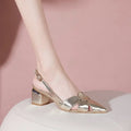 Sandals for Women Gold with Medium Heels Sexy Stripper Woman Shoes Pointed Toe Mules Chic and Elegant Daily 2025 Luxury or Korea