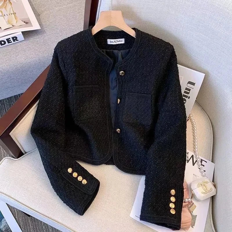 Women's Jacket 2024 Spring Autumn New Red Tweed Small Fragrance Coat Short Blazers Korean Fashion Elegant Female Tops Outerwear