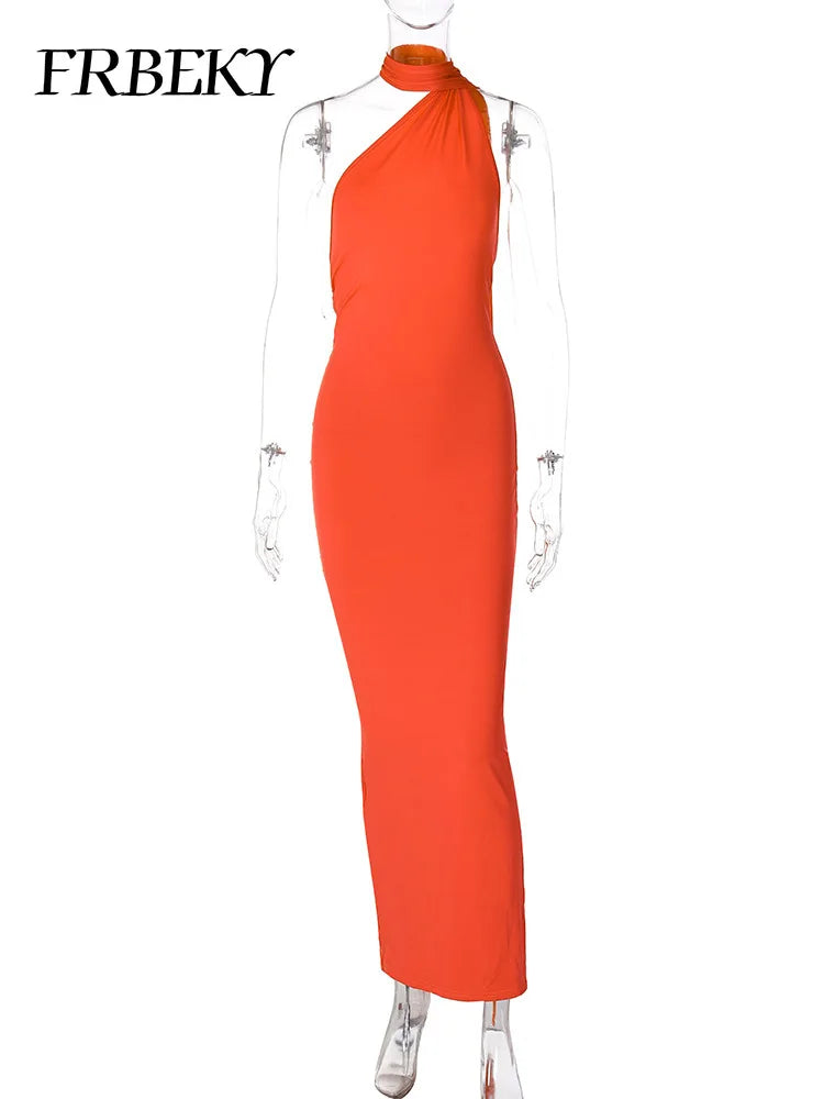 Women's Dress Summer New Sexy Backless Pleated Slim Pure Color One Shoulder Temperament Dress Streetwear Fashion Outfits Dresses