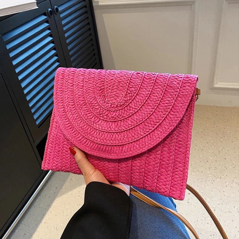 Summer Beach Straw Clutch Bag Cute Crossbody Bag for Women Travel Shoulder Bags Purse Ladies Casual Wicker Handbags
