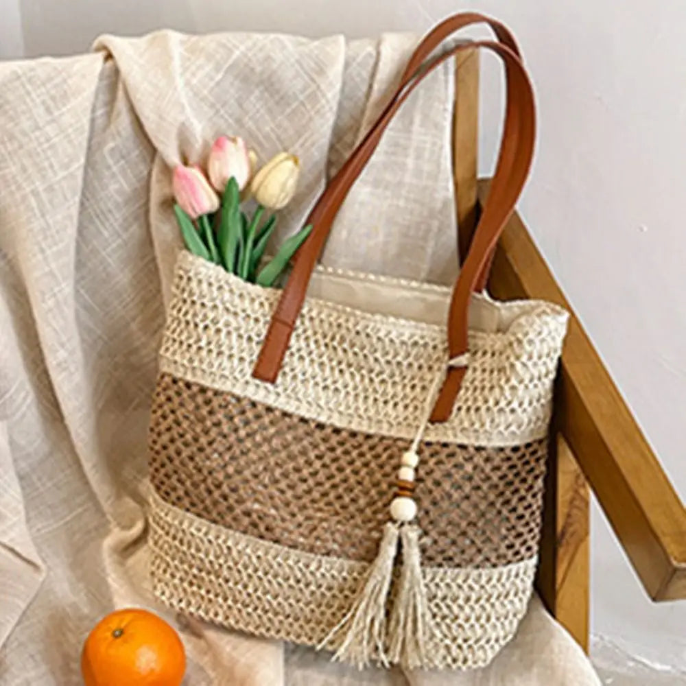 Girls Gift Hollow Out Straw Shoulder Bag Breathable Casual Summer Beach Bag Portable Bohemian Weave Tote Bag Outdoor
