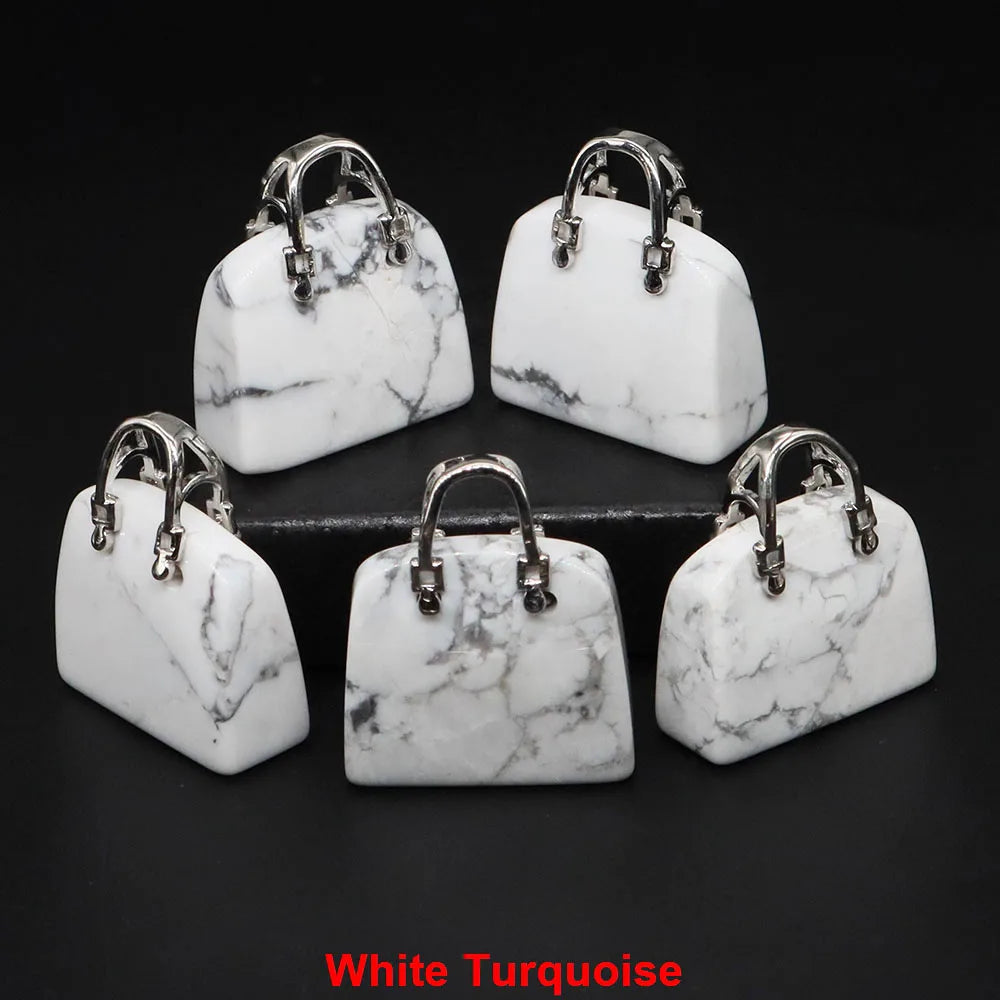 Handbag Shape Pendant Natural Crystal Stone Amethyst Quartz Healing Gems Fashion Bag Crafts for Jewelry Making DIY Necklace Gift