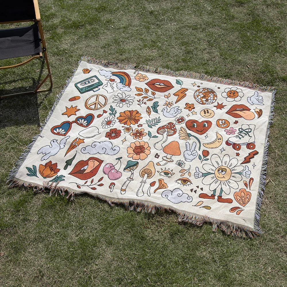 Hip Hop Blanket Sofa Towel Knit Punk Bedspread Pad Mat Bohemian Throw Travel Gothic Bedspread Sofa Cover Blankets Cotton Linen