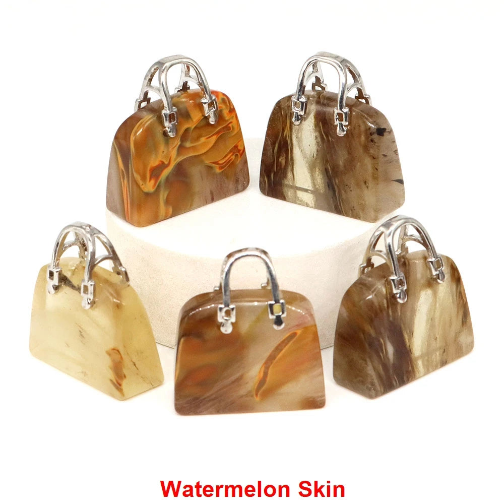 Handbag Shape Pendant Natural Crystal Stone Amethyst Quartz Healing Gems Fashion Bag Crafts for Jewelry Making DIY Necklace Gift