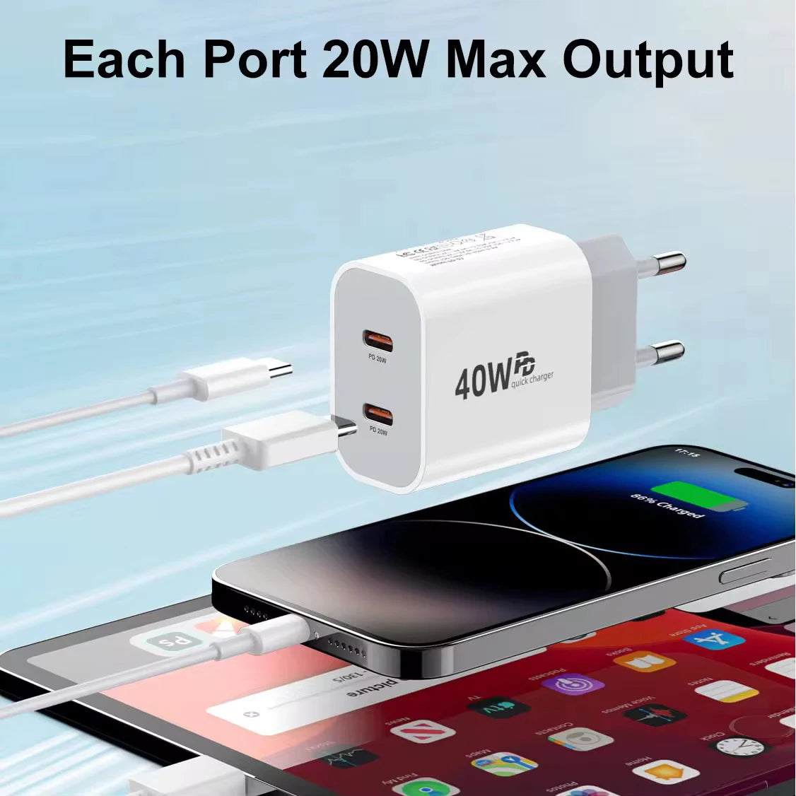 For Original 40W Type C Fast Charger For iPhone 16 15 14 13 12 11 Pro Max Plus PD Charging Cable Charger Phone Accessories