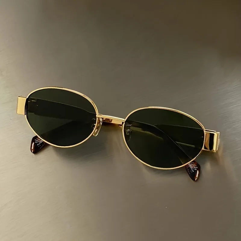 Trendy Oval Sunglasses for Women 2025 Luxury Brand Designer Metal Frame Sun Glasses Ladies Classic Vintage Round Shades Unisex