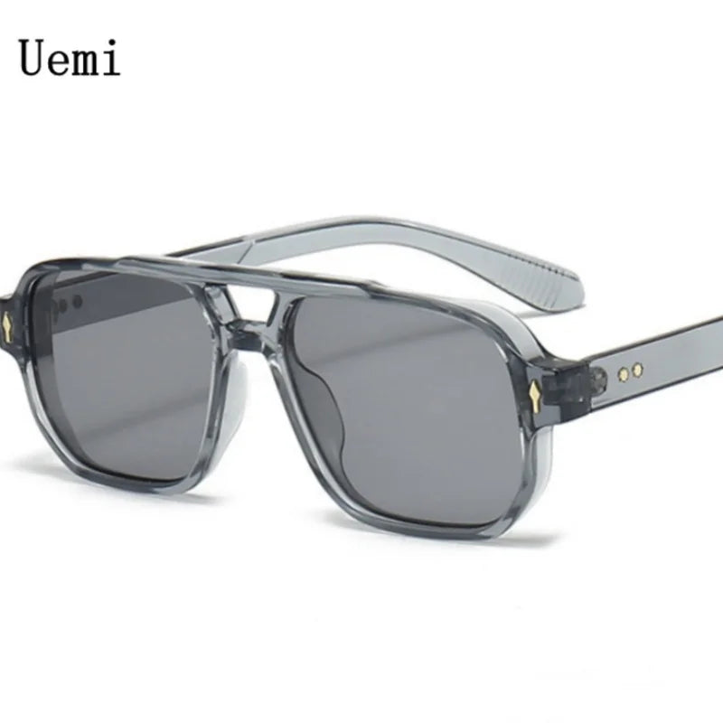 New Retro Double Bridge Square Sunglasses For Women Men Fashion Luxury Design Rivets Sun Glasses Trending Shades UV400 Eyeglasse