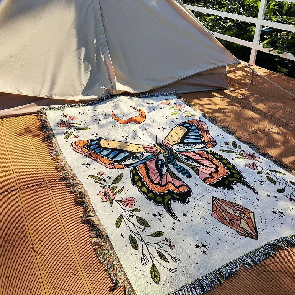 Hip Hop Blanket Sofa Towel Knit Punk Bedspread Pad Mat Bohemian Throw Travel Gothic Bedspread Sofa Cover Blankets Cotton Linen