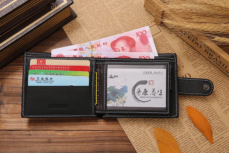 Genuine Leather Mens Wallet Premium Product Real Cowhide Wallets for Man Short Black Walet Portefeuille Homme Short Purses