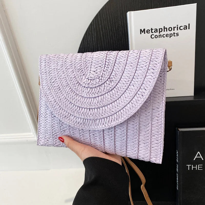 Summer Beach Straw Clutch Bag Cute Crossbody Bag for Women Travel Shoulder Bags Purse Ladies Casual Wicker Handbags