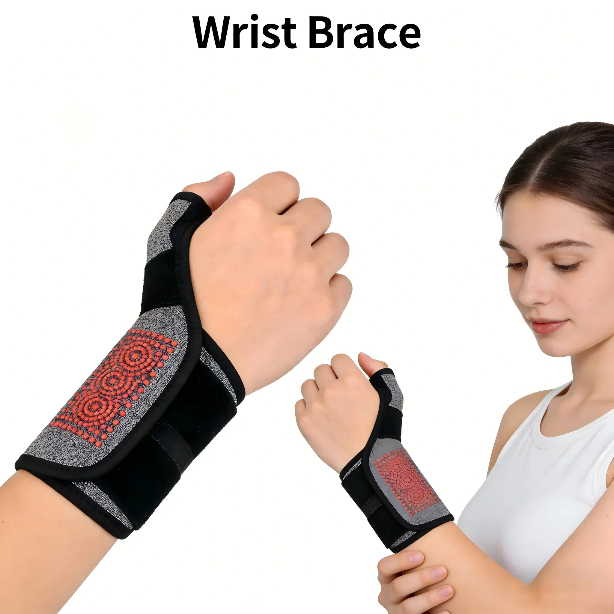 Title: Breathable Wrist Brace with Red Dot Therapy - Adjustable Compression Wrist Support Strap for Pain Relief, Sprain & Tendon