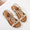 New fashionable Bohemian sandals, round-toe flat sandals for women, rhinestone-decorated large-size women's sandals