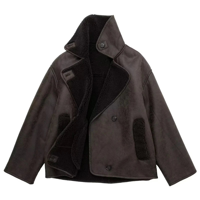 Women's Jackets 2025 New Faux Leather Jackets For Women Winter Warm Bomber Jacket Woman Long Sleeve Demi-Season Plush Jacket
