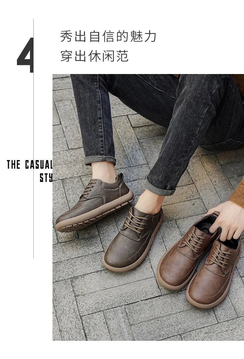 Shoes for Men Male Sneakers Leather Shoes Round Toe Apring and Autumn Wear-resistant Return To The Ancients Loafers All-match