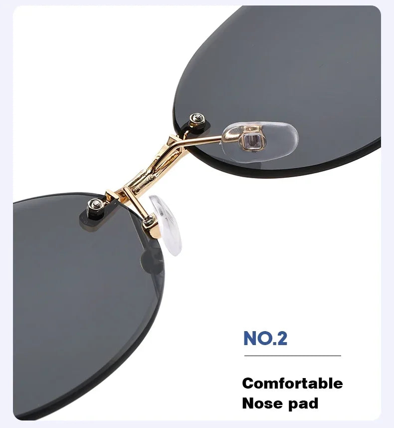 Popular Women Shades Oval Sun Glasses for Female Male Summer Glasses UV400 Rimless Sun Glasses Round Fashion Gafas De Sol Очки