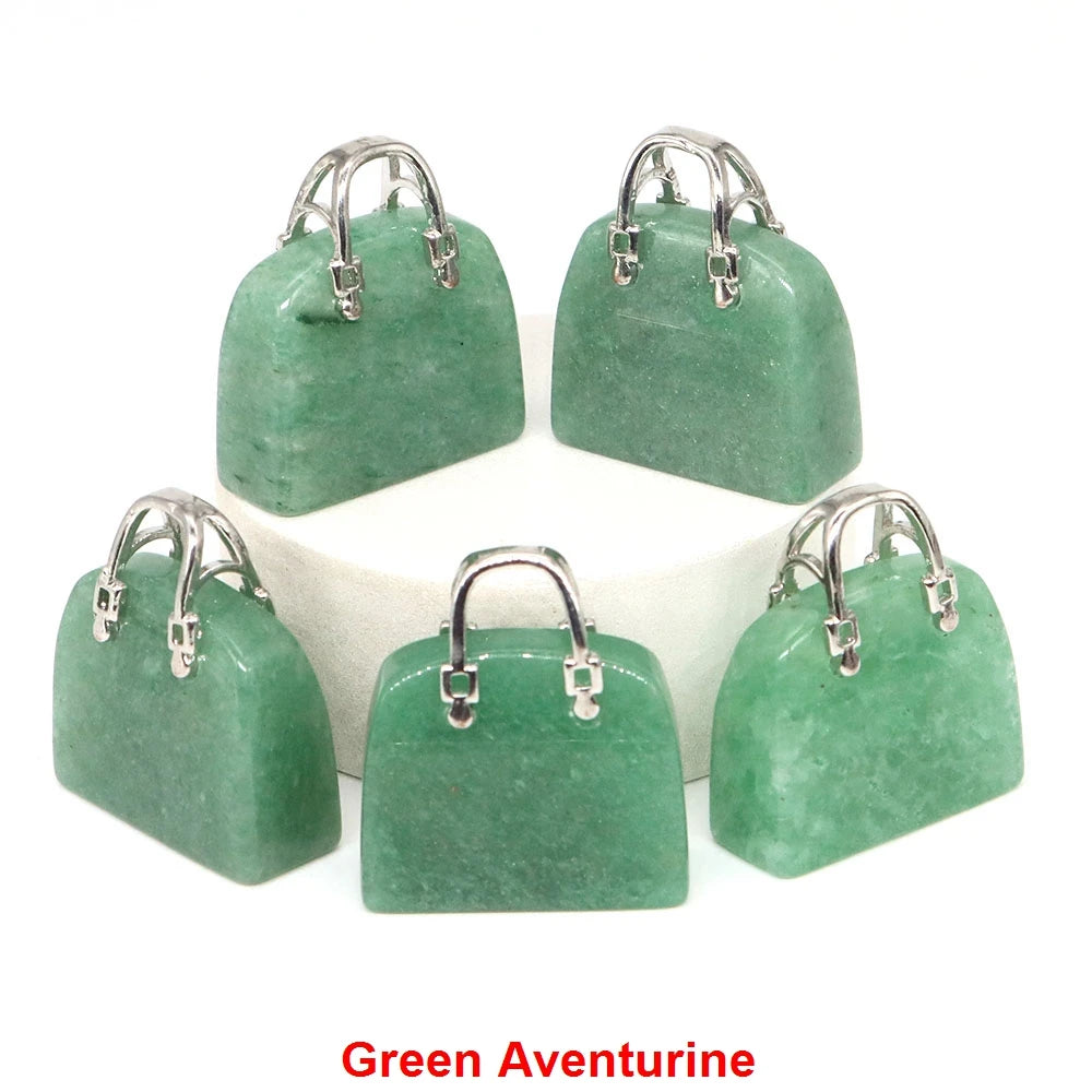 Handbag Shape Pendant Natural Crystal Stone Amethyst Quartz Healing Gems Fashion Bag Crafts for Jewelry Making DIY Necklace Gift