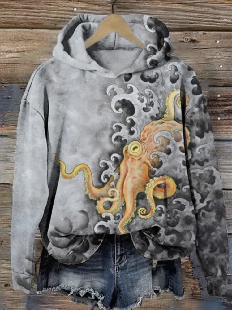 Hoodies Sweatshirts Printed Crewneck Blue Ocean Tentacles Casual Colors Outdoors Sports Harajuku Streetwear Women Men Clothing