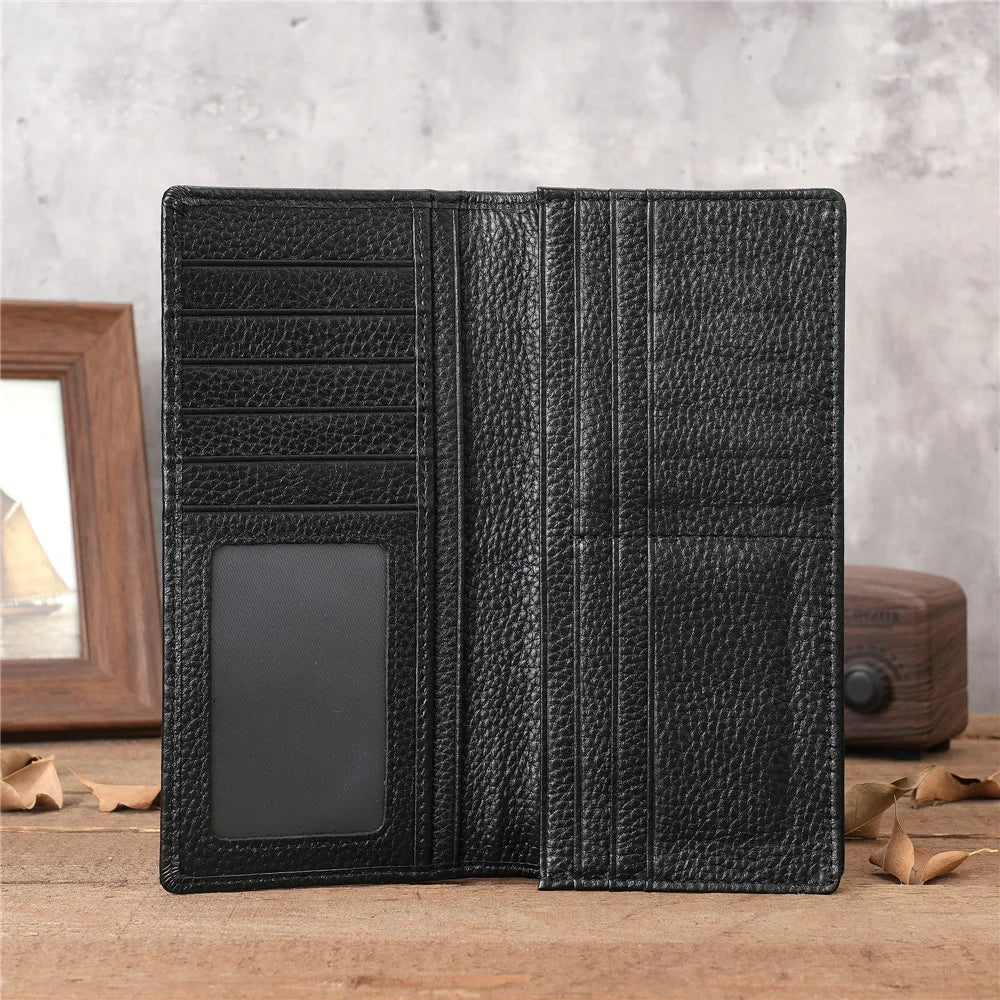 Mens Wallet Slim Genuine Leather Rfid Thin Long Bifold Wallets for Men Checkbook Credit Card Holder Purse with Zipper Coin Pouch