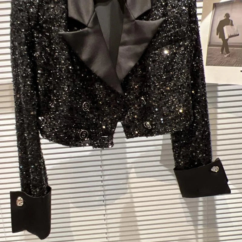 Women's Jackets Woman Clothing Small High Sequined Short Coat Female Autumn Temperament Online Celebrity Suit Collar Shiny Coat