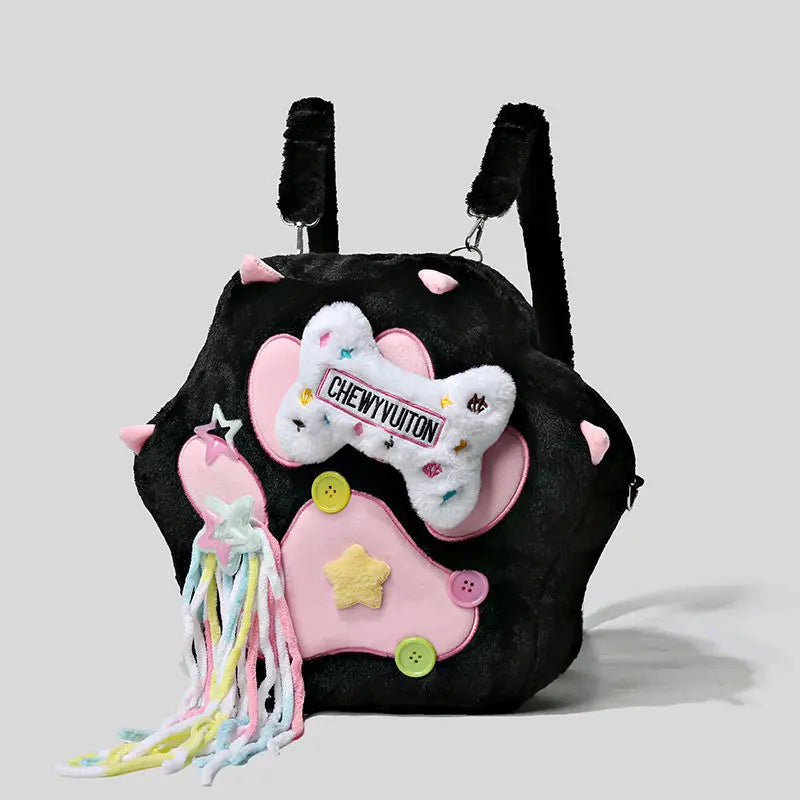 Girls Lovely Backpack cow Bones Cat Paws Plush Bags for Woman Streetwear Cosplay Apparel Bags Girls Wallet Phone Shoulders Bag