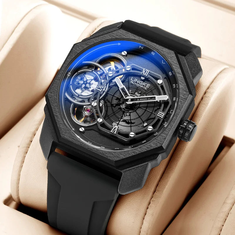 Mens Automatic Mechanical Watch for Man European American Business Leisure Wristwatches Silver Luminous Waterproof Men Watches