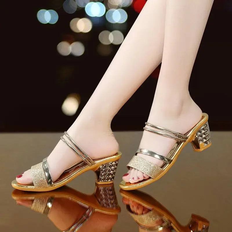 sandalias femininas women fashion comfort spring & summer golden high quality sandals lady elegant silver sexy party shoes a502