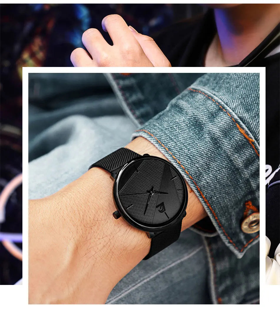 Watches Mens 2023 Minimalist Mens Fashion Ultra Thin Watch Simple Men Business Black Mesh Belt Quartz Wristwatch Reloj Hombre