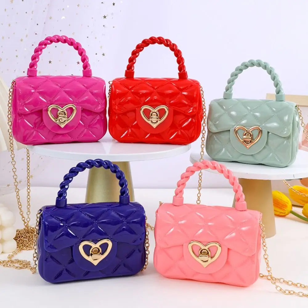 Kids PU Leather Crossbody Bags Girls Heart Shoulder Bags Children Mini Coin Purses Jelly Bag Kids Handbag Gifts