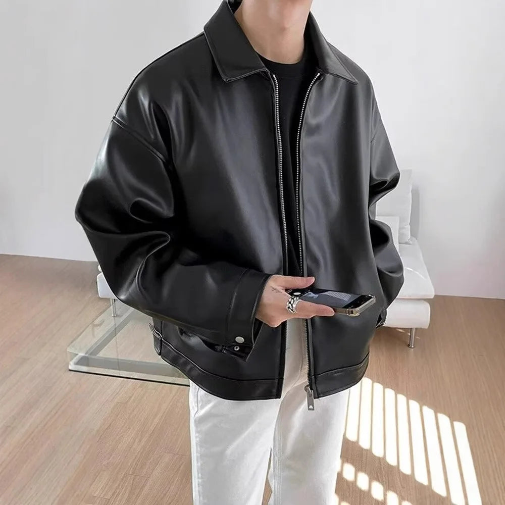 Men's Leather Jacket Men's Biker Jacket Motorcycle Fashionable Waterproof Jacket Waterproof for Rain Motorcyclist Retro
